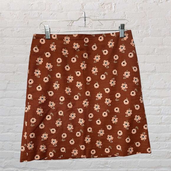 Ann Taylor Factory A-Line Rusty Red Brown Floral Lined Skirt Hidden Zipper Sz 4 - Picture 1 of 10